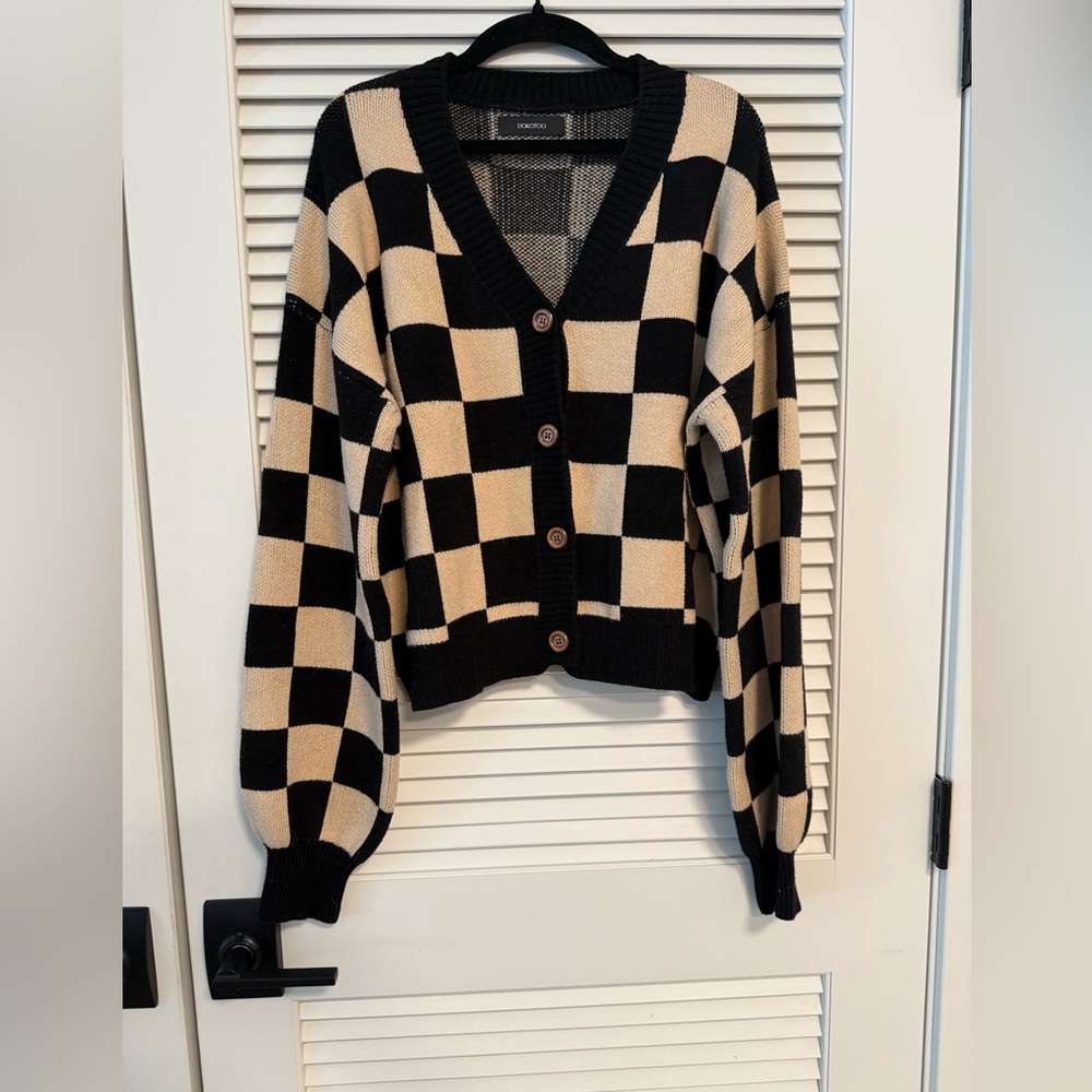 Checkered Black and Cream Women's Sweater